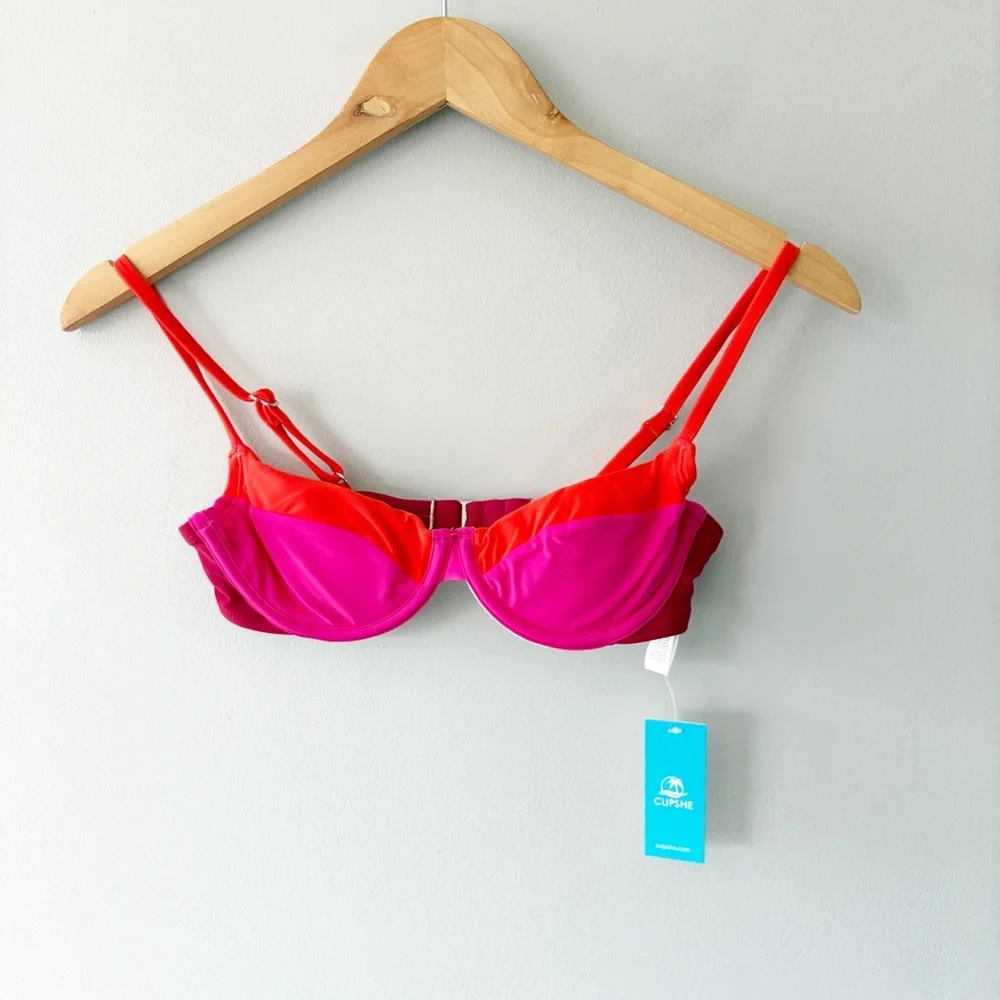 NWT Cupshe Color block Pink Red Hidden Wonders Underwire Bikini Top XS Barbie